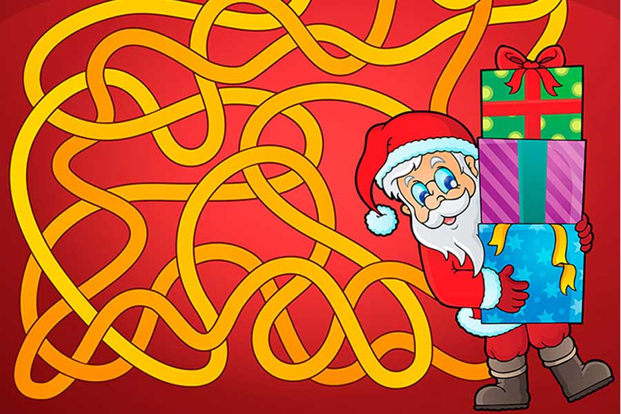 بازی مسیریابی مارپیچ برای کودکان | پازل ماز بابانوئل و درخت کریسمس
