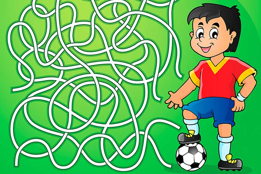 بازی فکری ماز برای کودکان | پازل مسیریابی مارپیچ بازی فوتبال و راگبی