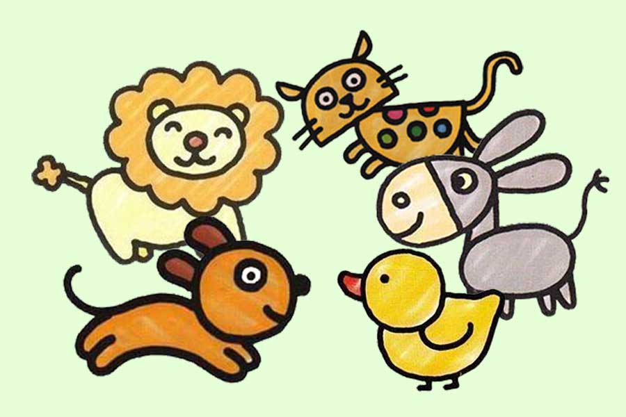 آموزش مرحله به مرحله نقاشی کودکانه حیوانات کارتونی