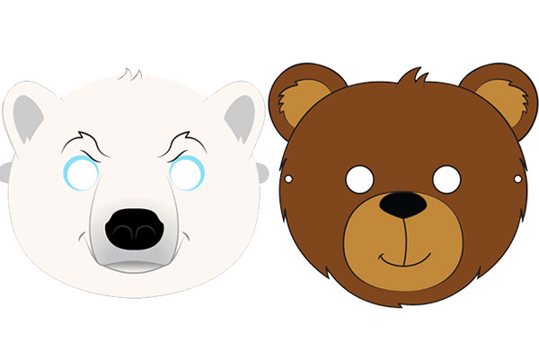 صورتک حیوانات برای کودکان | ماسک صورت خرس قهوه ای و خرس قطبی