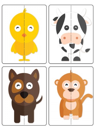 پازل ساده دو تکه حیوانات کارتونی برای خردسالان